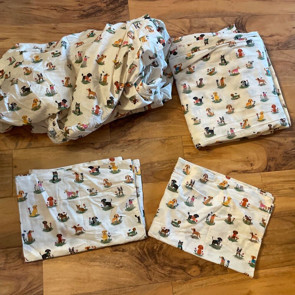 Natural Life Sooo Soft Cotton Queen Sheet Set Whimsical Dog Print 4 Piece
